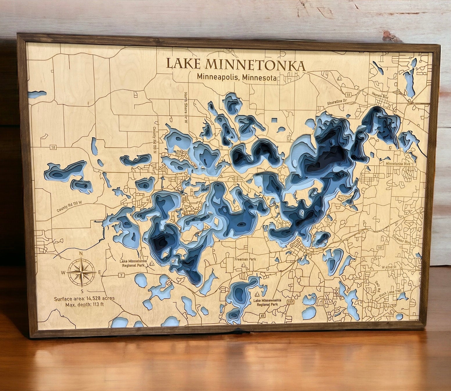 3D wood map of Lake Minnetonka