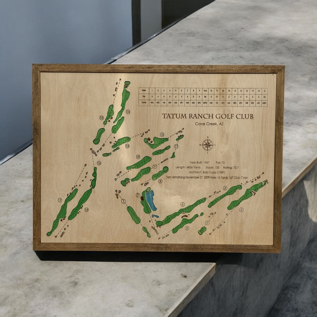 Laser Cut Wood Map of Tatum Ranch Golf Course | Sontoya Station